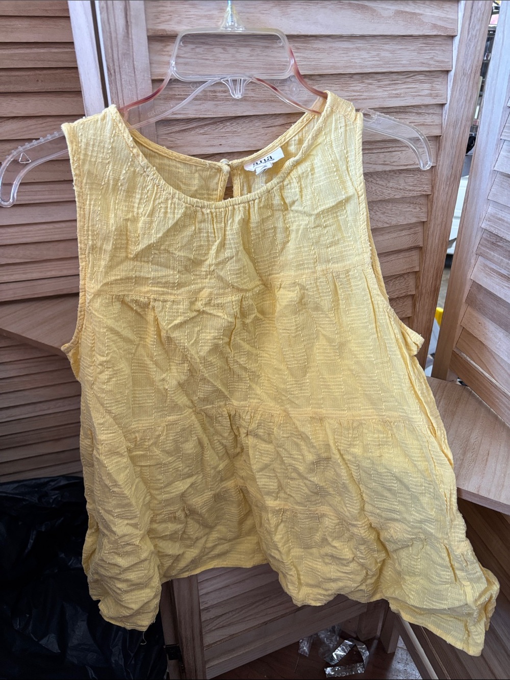ANA Bright Yellow Textured Sleeveless Babydoll Tank Large